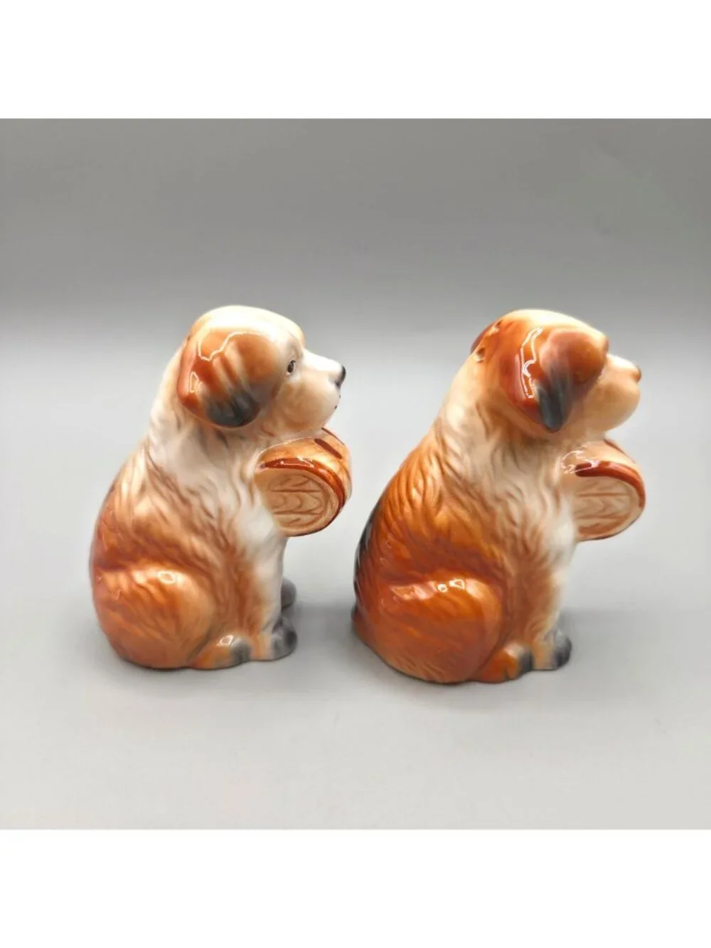 Vintage Norcrest St Bernard Dog Salt Pepper Shakers Ceramic Figural Korea 1970s